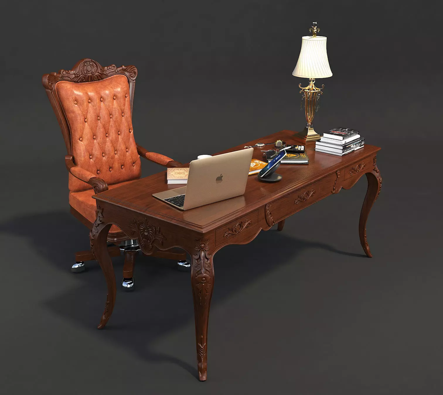 Classic European Style Working Table 2 3D model_7