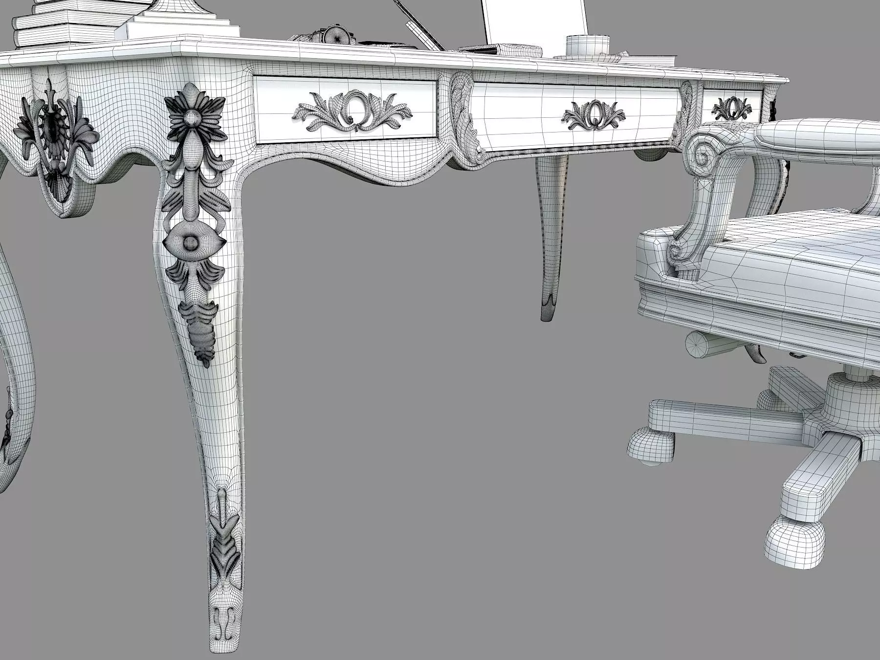 Classic European Style Working Table 2 3D model_15