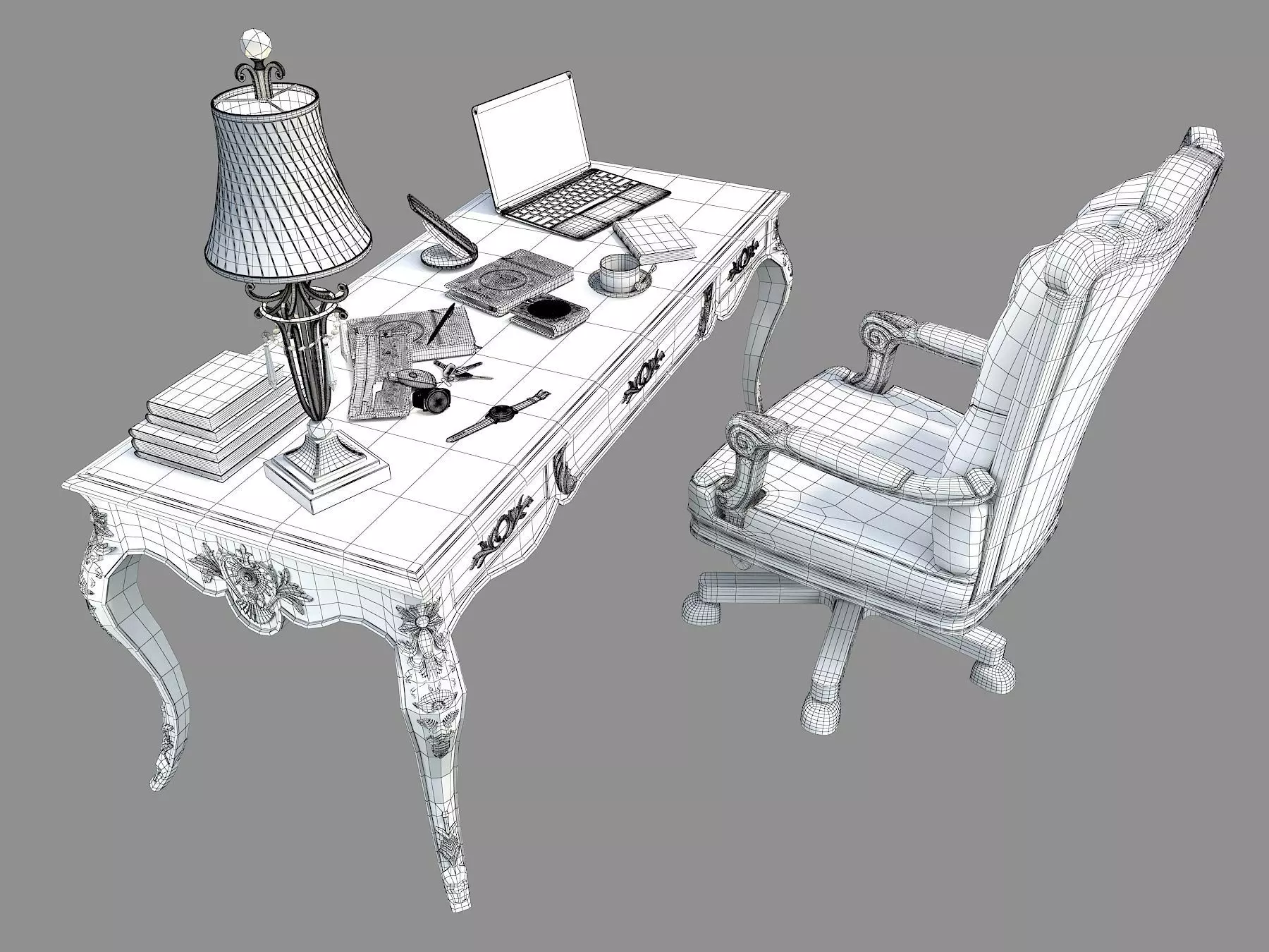 Classic European Style Working Table 2 3D model_10