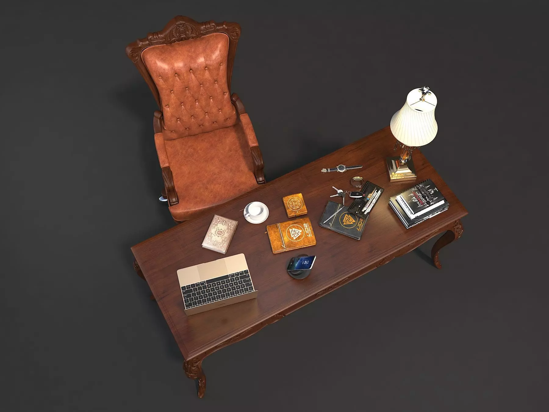 Classic European Style Working Table 2 3D model_2