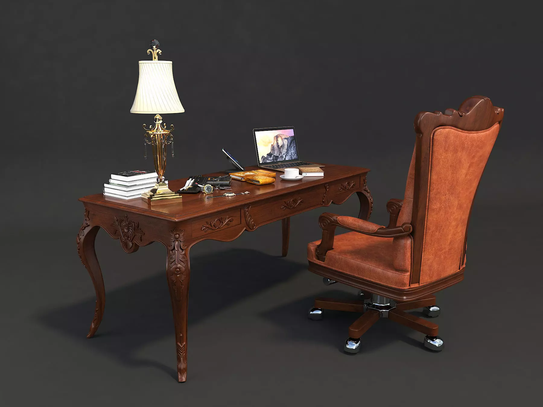 Classic European Style Working Table 2 3D model_1