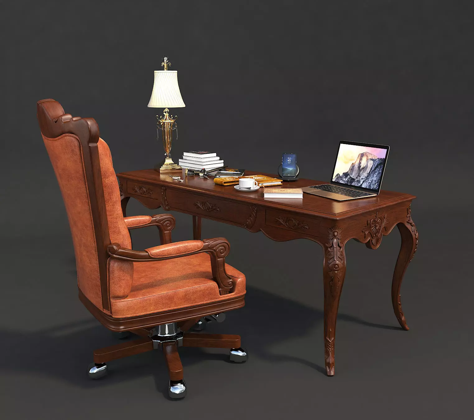 Classic European Style Working Table 2 3D model_4