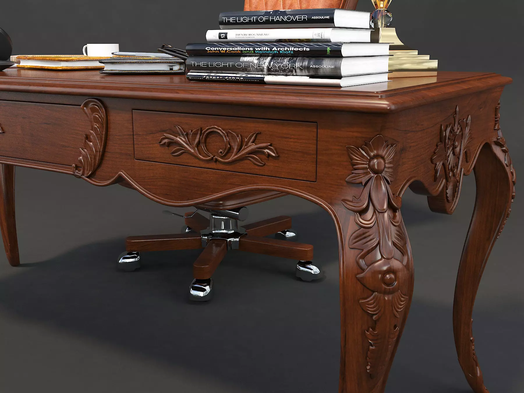 Classic European Style Working Table 2 3D model_8