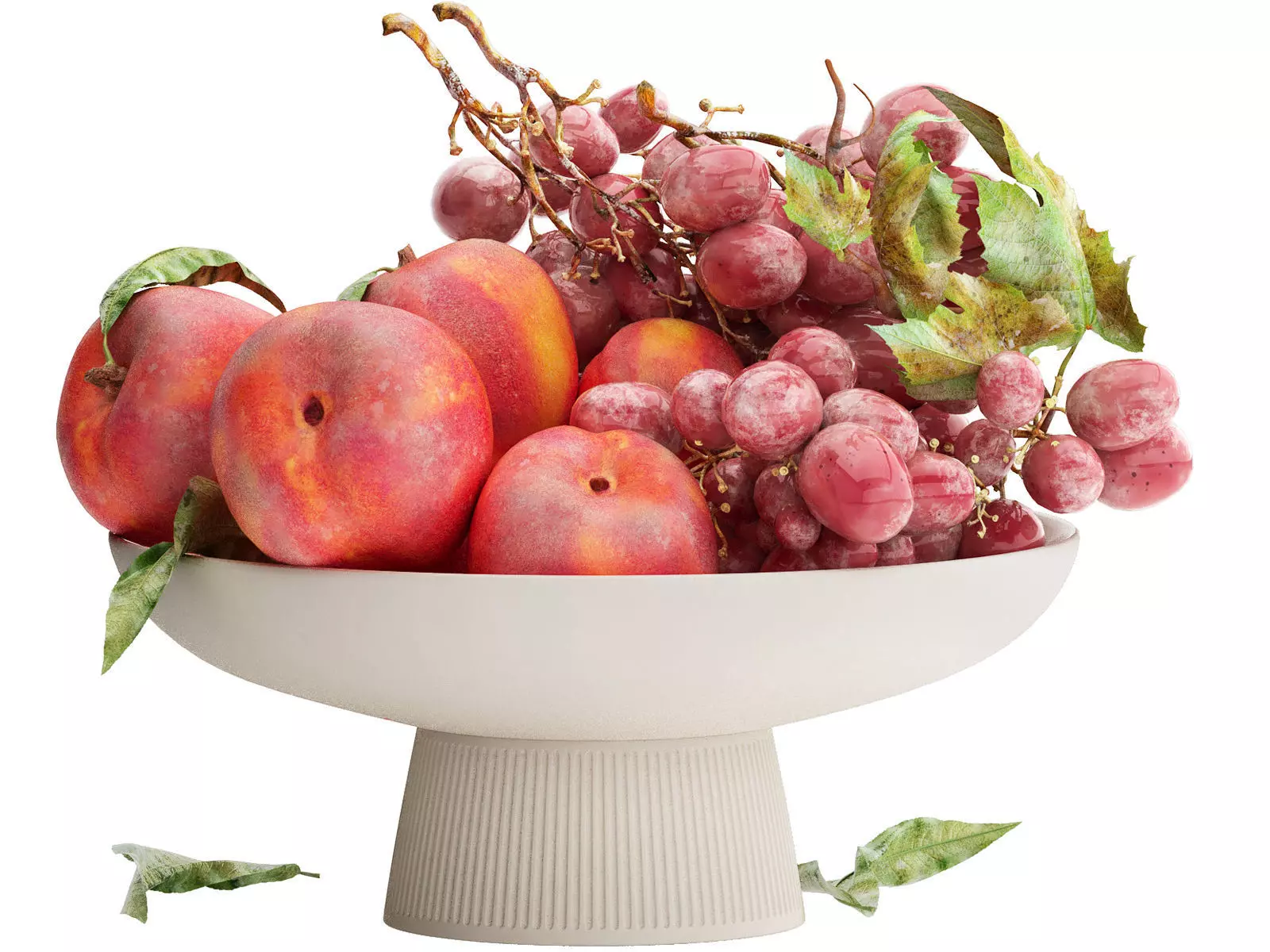 bowl of peaches and grapes fruit 3D model