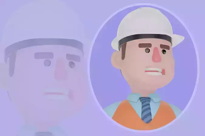 Stylized 3D Male Architect with Briefcases - Cartoon Design