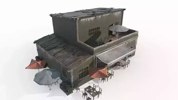 Modern buildings dilapidated restaurants