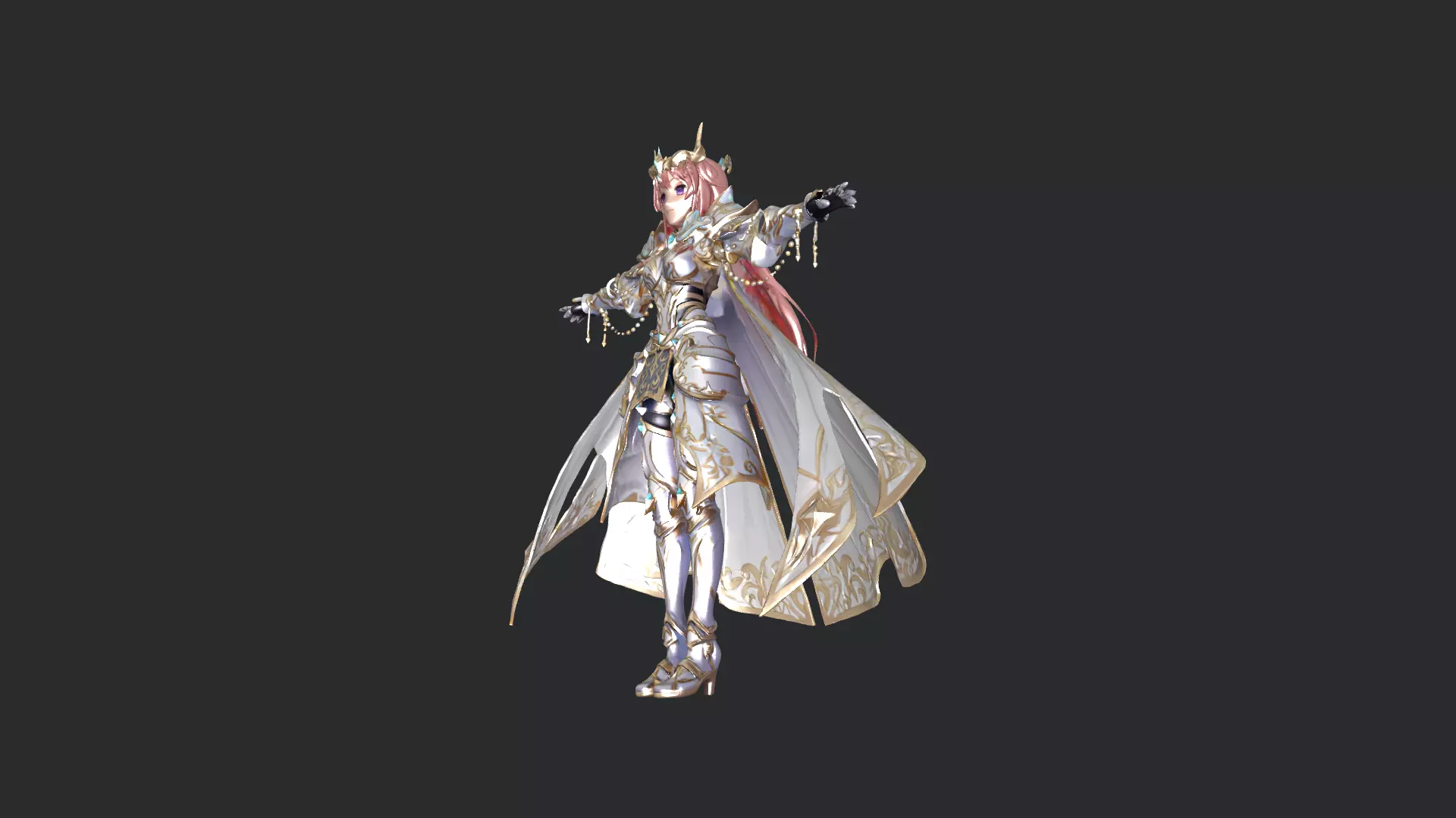 Fantasy Armored Queen 3D Character PBR Textured Low-poly 3D model_3