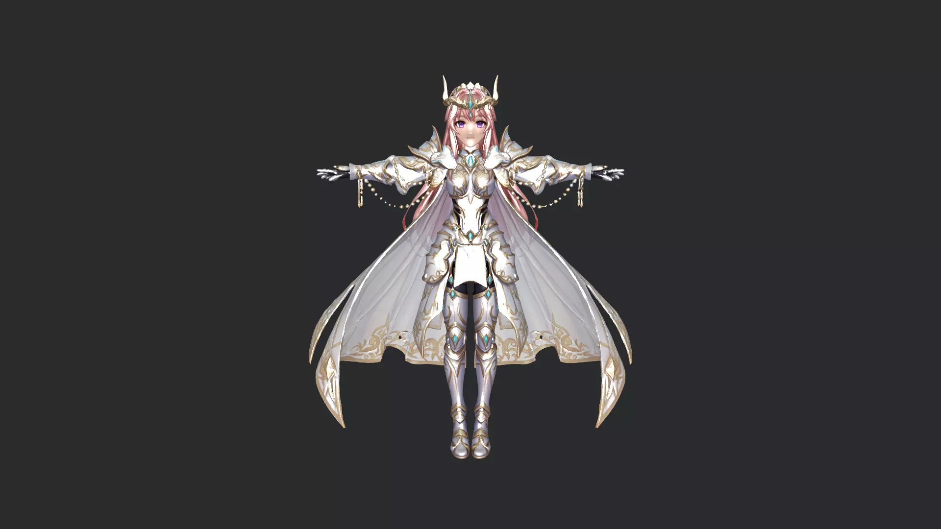 Fantasy Armored Queen 3D Character PBR Textured Low-poly 3D model_1