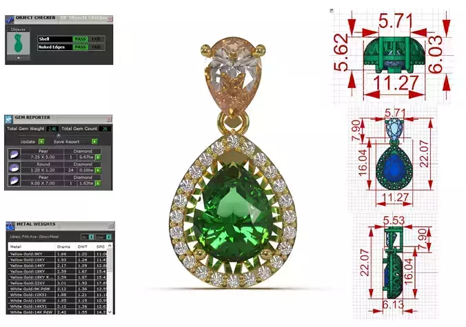 Emerald and Diamond Pear Cut Pendant model jp0377