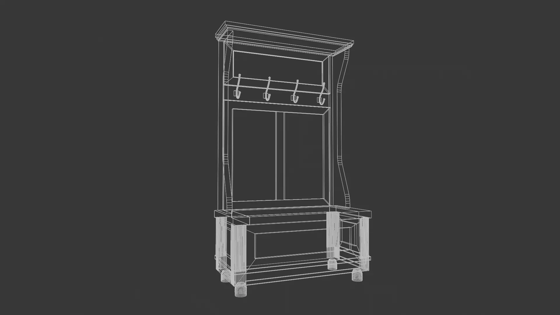 Farmhouse Hall Tree or Coat Rack Low-poly 3D model_5