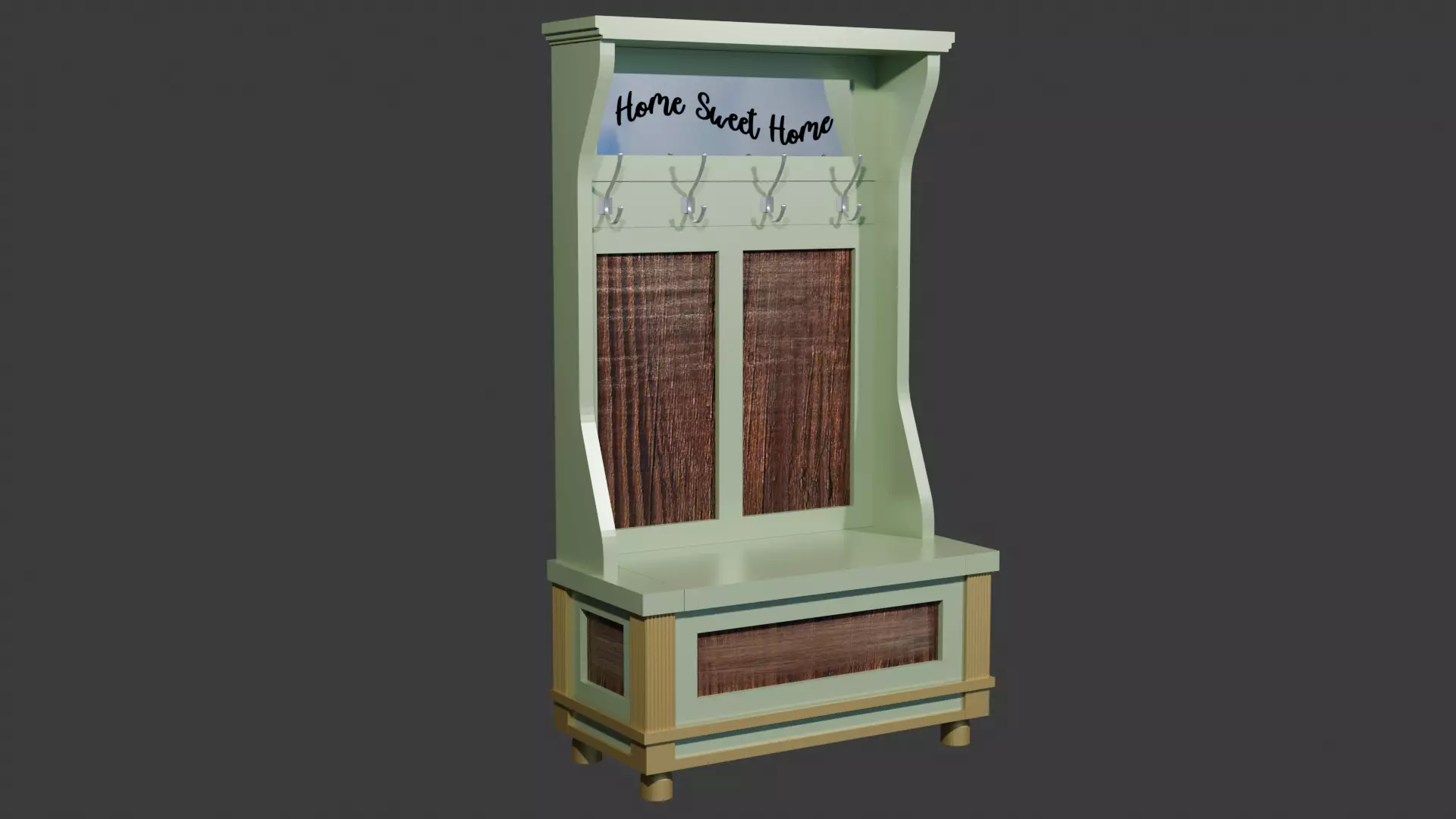 Farmhouse Hall Tree or Coat Rack Low-poly 3D model_1