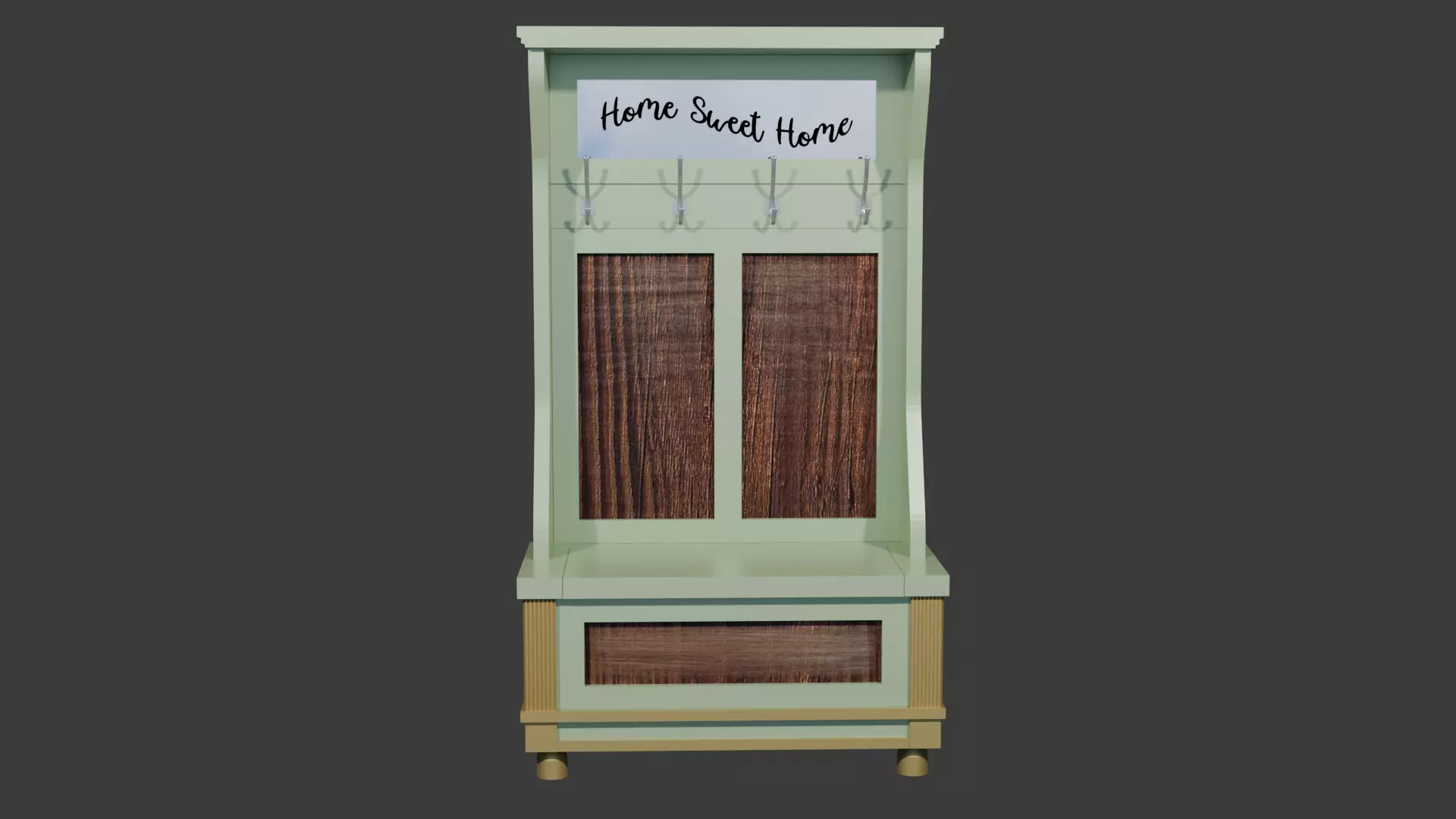 Farmhouse Hall Tree or Coat Rack Low-poly 3D model_2