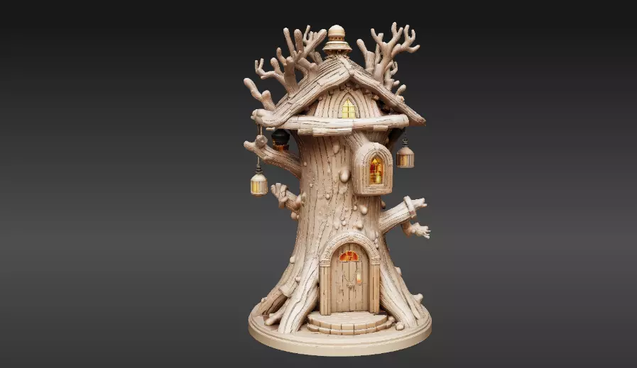Lantern Tree House 3D Model Fantasy Dwelling Print-Ready 3D print model_4