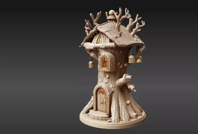 Lantern Tree House 3D Model Fantasy Dwelling Print-Ready 3D print model_10