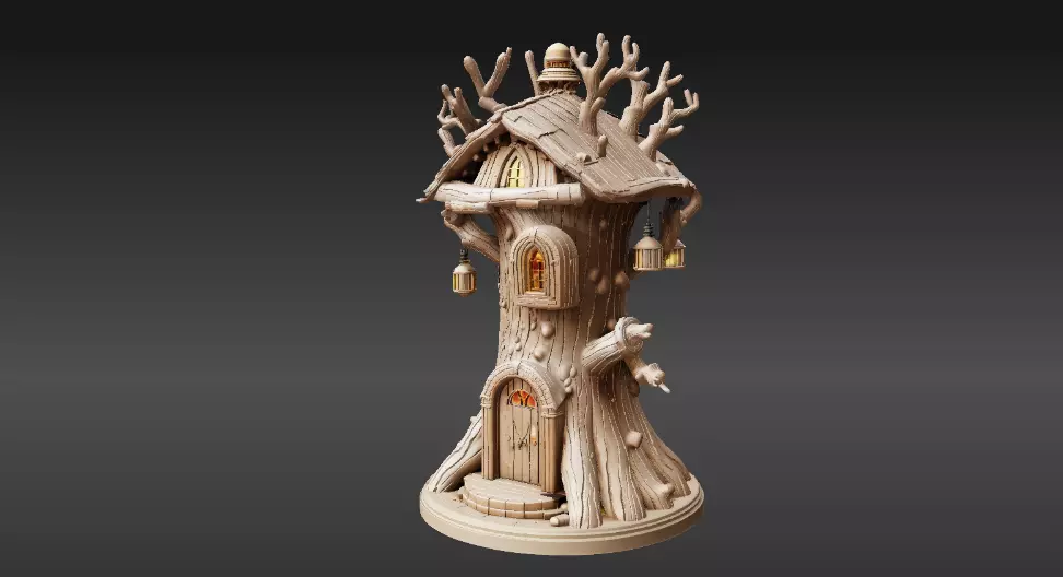 Lantern Tree House 3D Model Fantasy Dwelling Print-Ready 3D print model_1