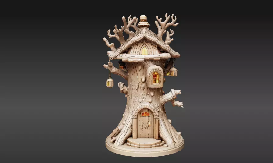 Lantern Tree House 3D Model Fantasy Dwelling Print-Ready 3D print model_0