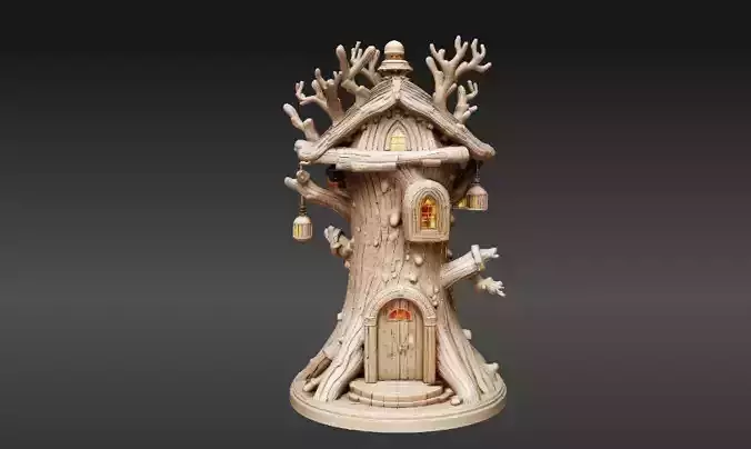 Lantern Tree House 3D Model Fantasy Dwelling Print-Ready 3D print model