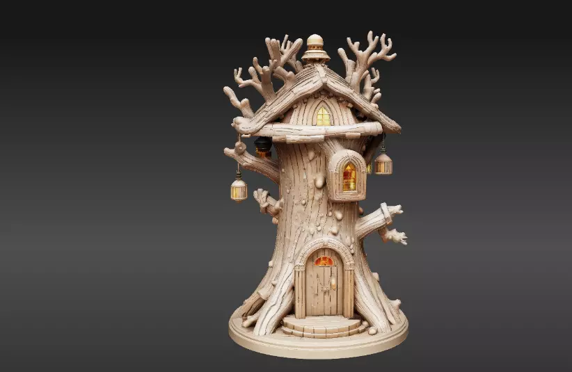 Lantern Tree House 3D Model Fantasy Dwelling Print-Ready 3D print model_3