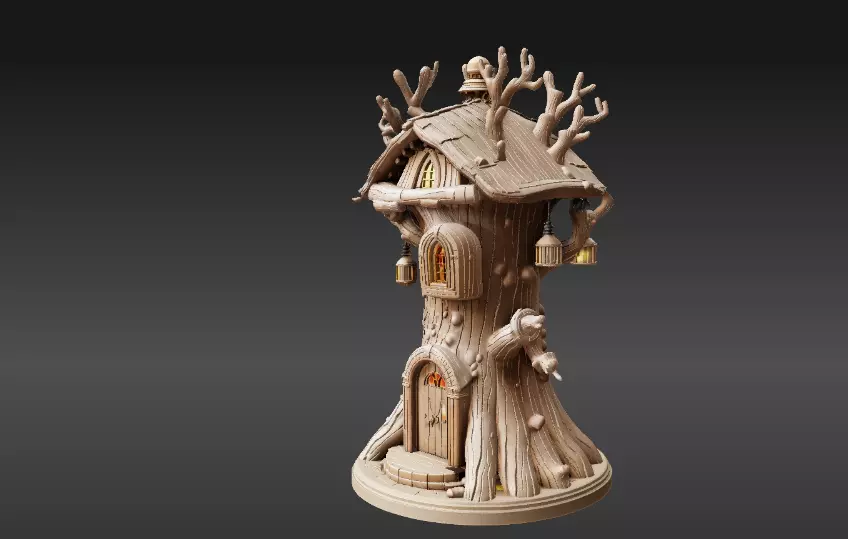Lantern Tree House 3D Model Fantasy Dwelling Print-Ready 3D print model_9