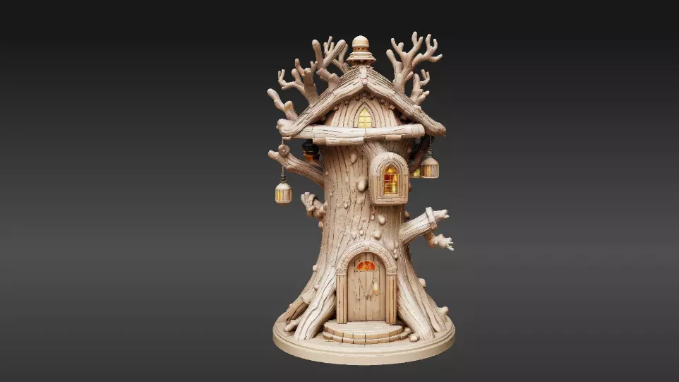Lantern Tree House 3D Model Fantasy Dwelling Print-Ready 3D print model_2