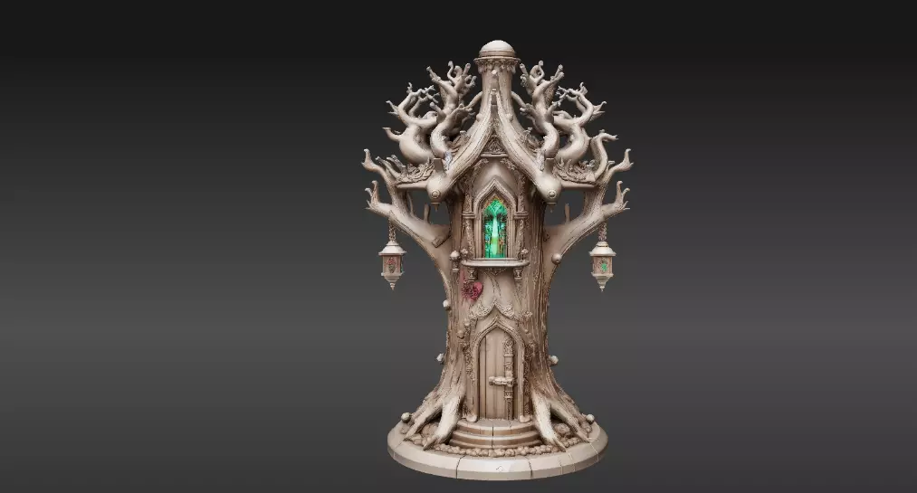 Lantern Tree House 3D Model Fantasy Miniature Print-Ready 3D print model_0