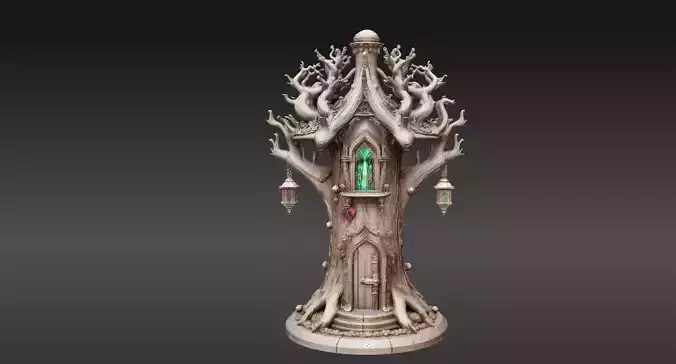 Lantern Tree House 3D Model Fantasy Miniature Print-Ready 3D print model
