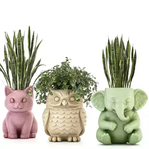 Concrete Pot Plant Set 02