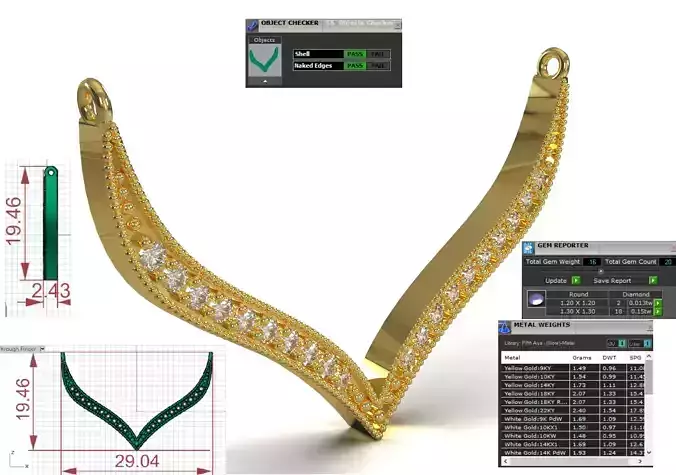 Pave Diamond V Chakra Collar stl 3d Pendant model jp0383