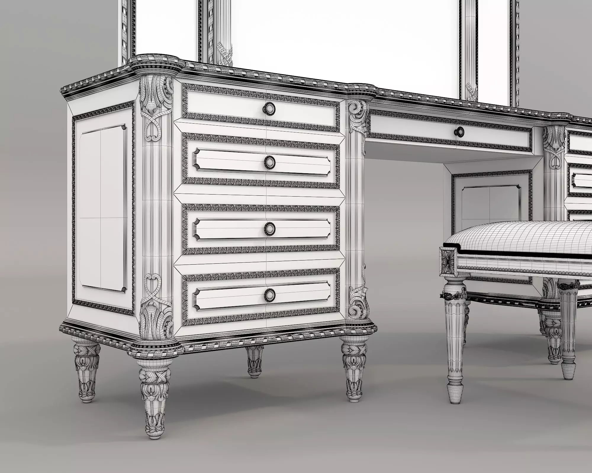 Classic European Style Dressing Table 28 3D model_9