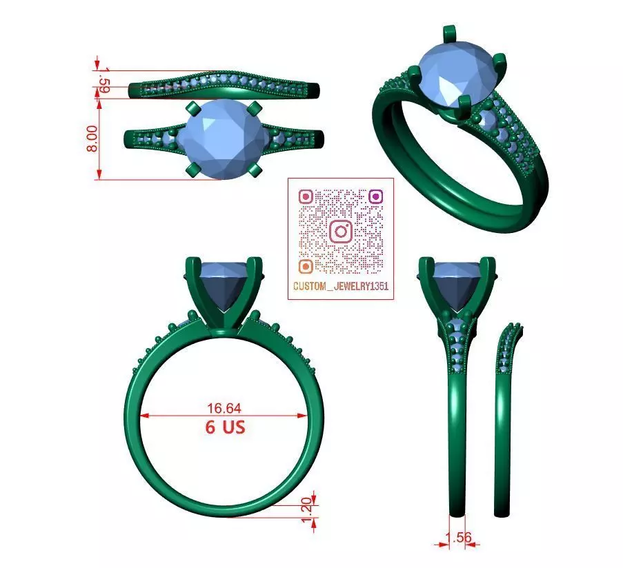 Round Engagement Ring 3D print model_9