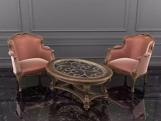 Classic European Style Coffee Table and Armchair 48