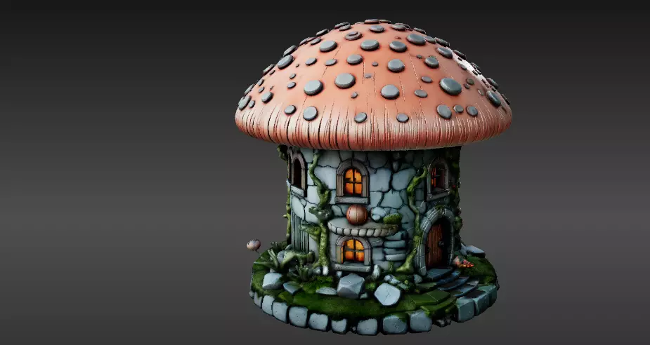 Haunted Mushroom Cottage 3D Model Fantasy House Print-Ready 3D print model_9