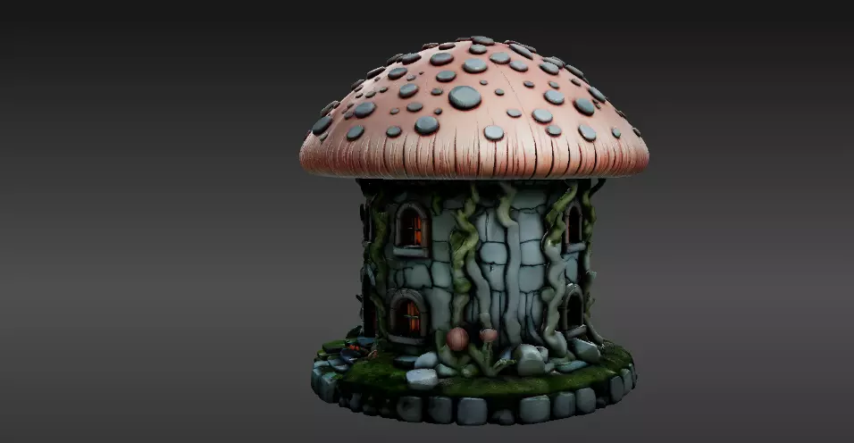 Haunted Mushroom Cottage 3D Model Fantasy House Print-Ready 3D print model_7