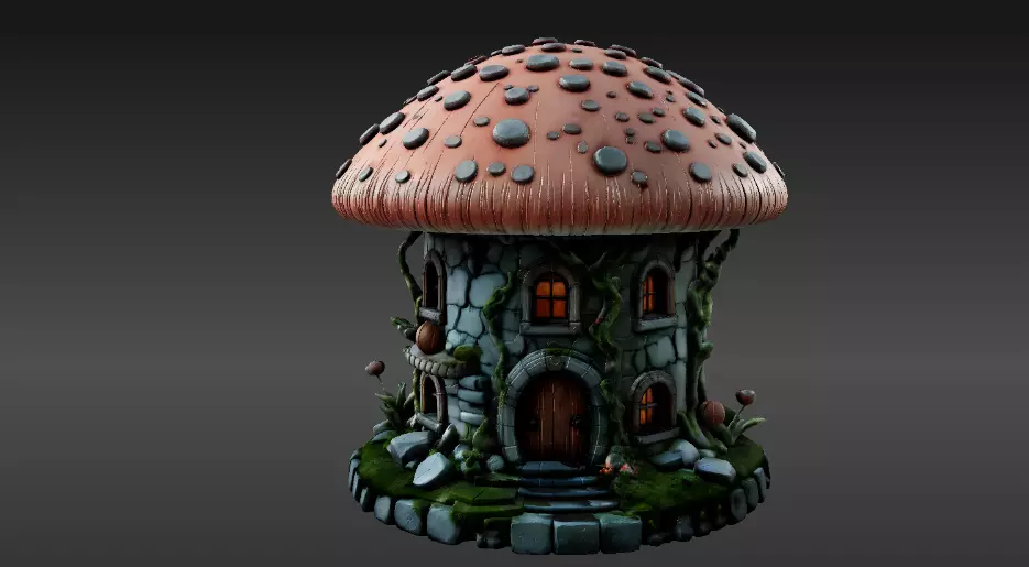 Haunted Mushroom Cottage 3D Model Fantasy House Print-Ready 3D print model_4