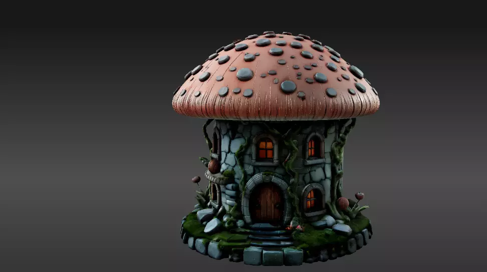 Haunted Mushroom Cottage 3D Model Fantasy House Print-Ready 3D print model_0