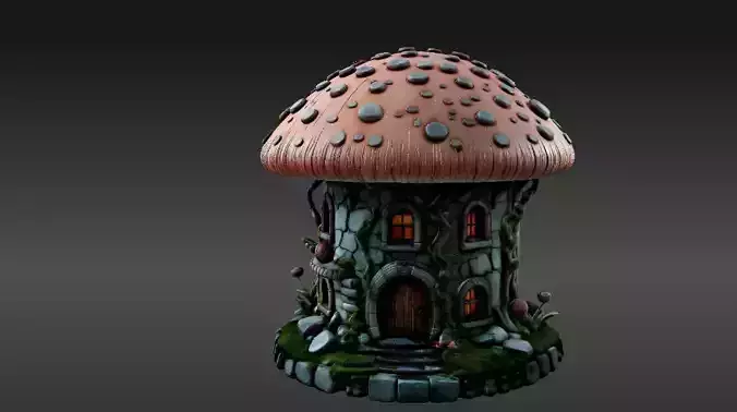 Haunted Mushroom Cottage 3D Model Fantasy House Print-Ready 3D print model