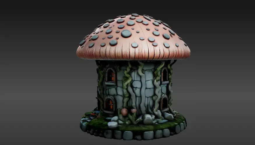 Haunted Mushroom Cottage 3D Model Fantasy House Print-Ready 3D print model_6