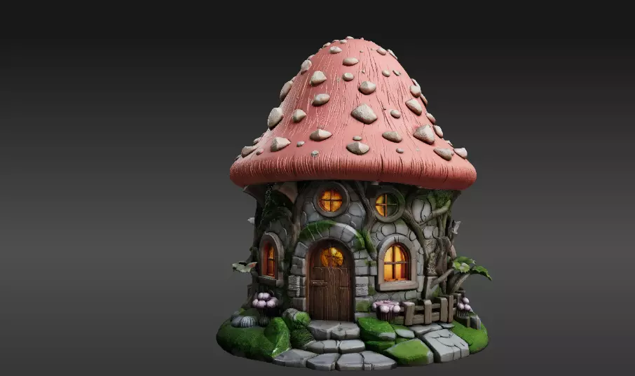 Mushroom 3D Model Whimsical Fantasy House Print-Ready 3D print model_1
