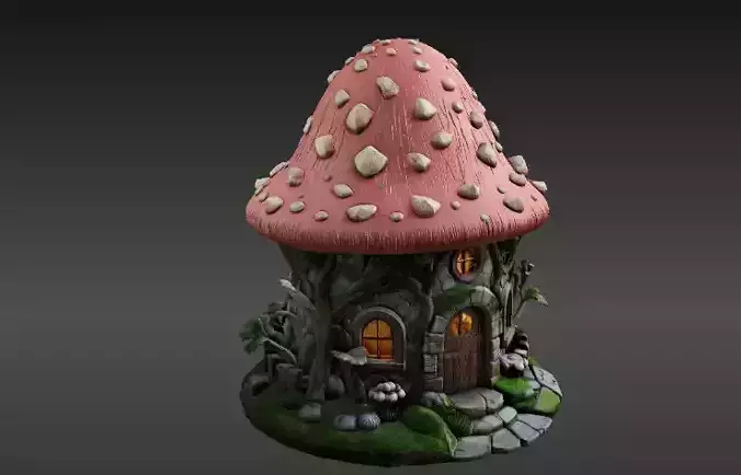 Mushroom 3D Model Whimsical Fantasy House Print-Ready 3D print model