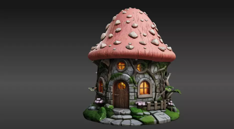 Mushroom 3D Model Whimsical Fantasy House Print-Ready 3D print model_9