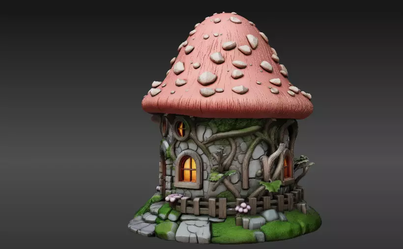 Mushroom 3D Model Whimsical Fantasy House Print-Ready 3D print model_8