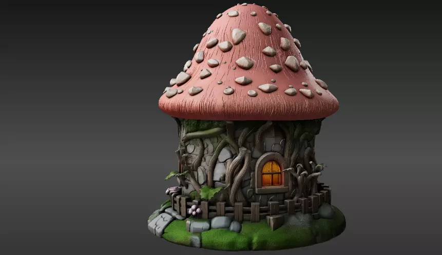 Mushroom 3D Model Whimsical Fantasy House Print-Ready 3D print model_7