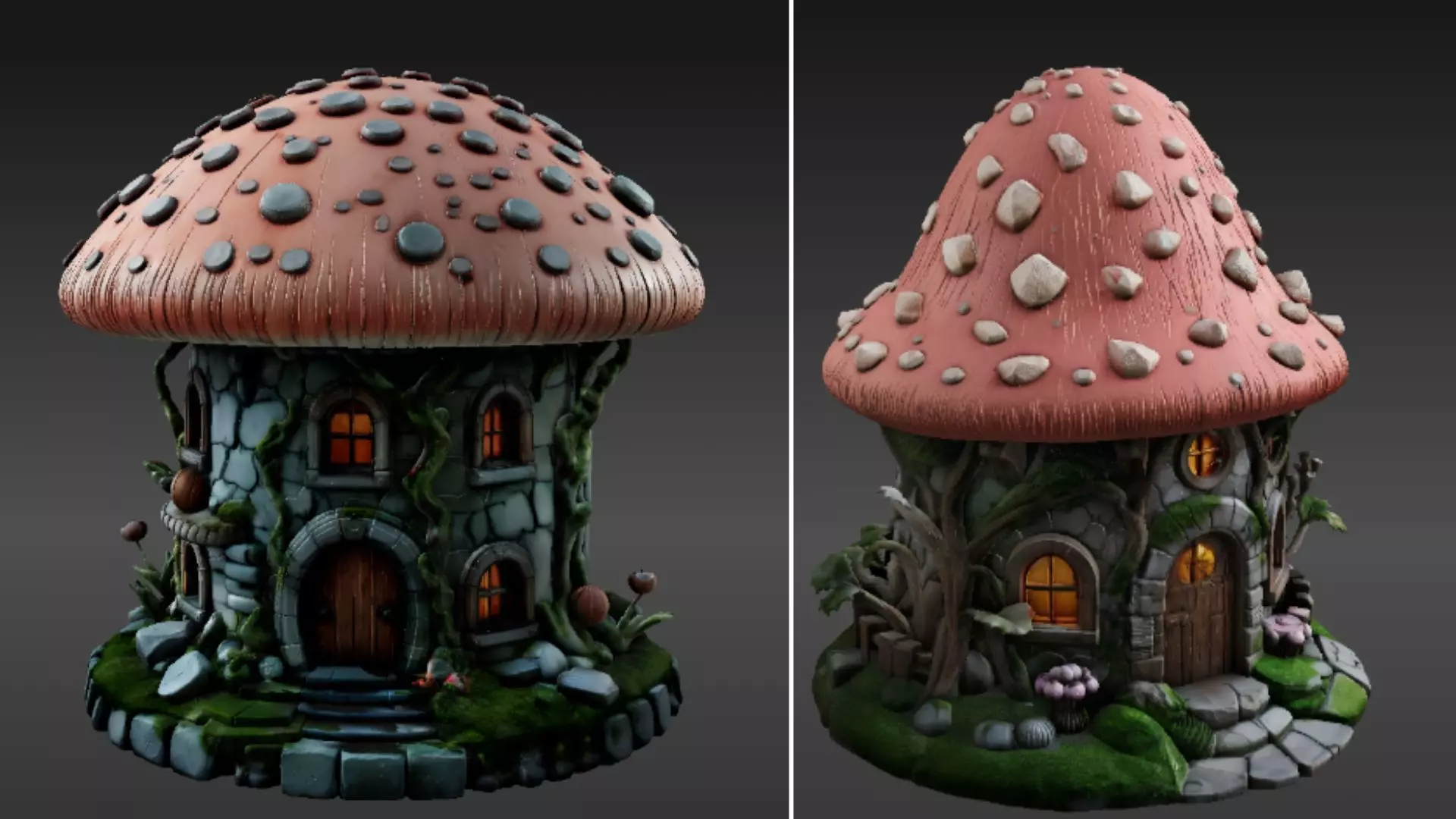 Mushroom Two 3D Model Pack Whimsical Fantasy House Print-Ready 3D model_0