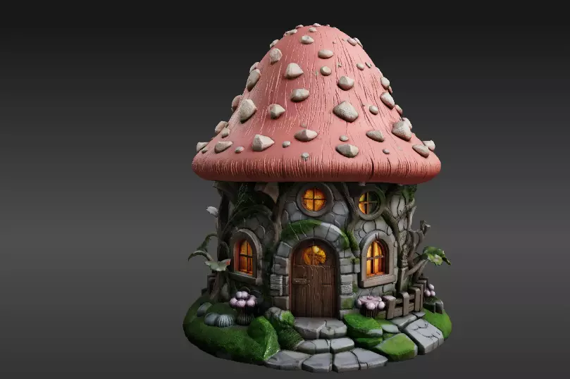 Mushroom Two 3D Model Pack Whimsical Fantasy House Print-Ready 3D model_4