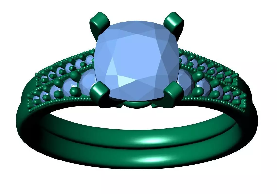 Square Cushion Engagement Ring 3D print model_11