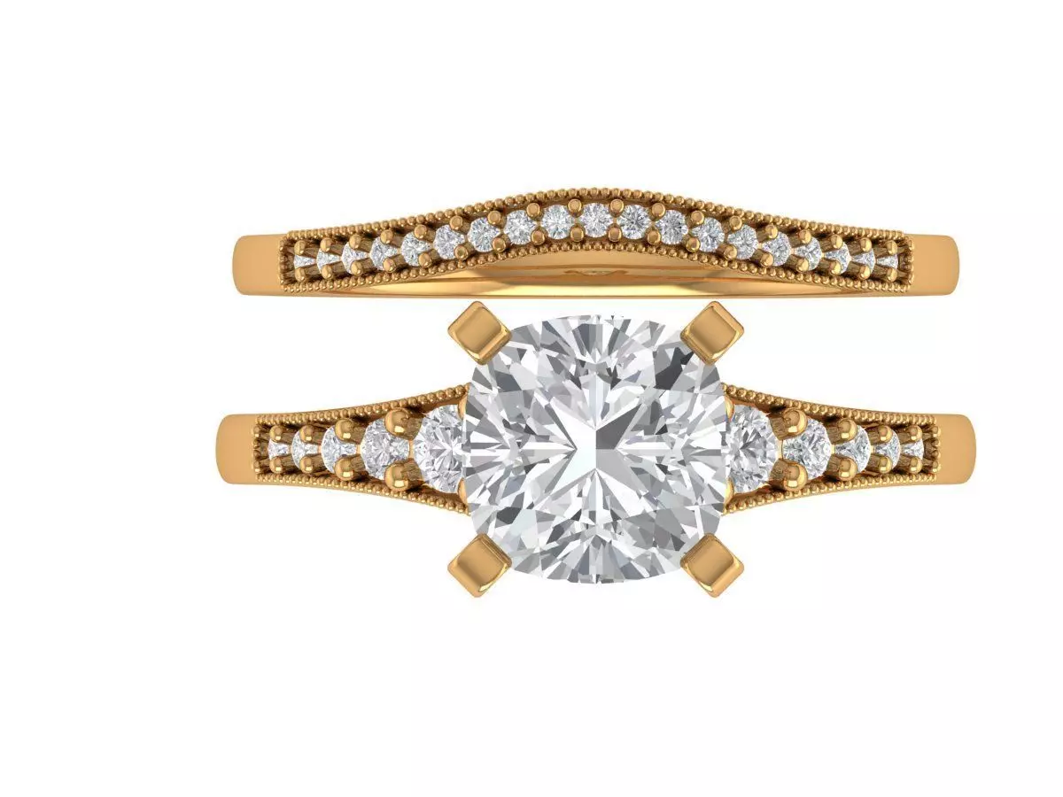 Square Cushion Engagement Ring 3D print model_1