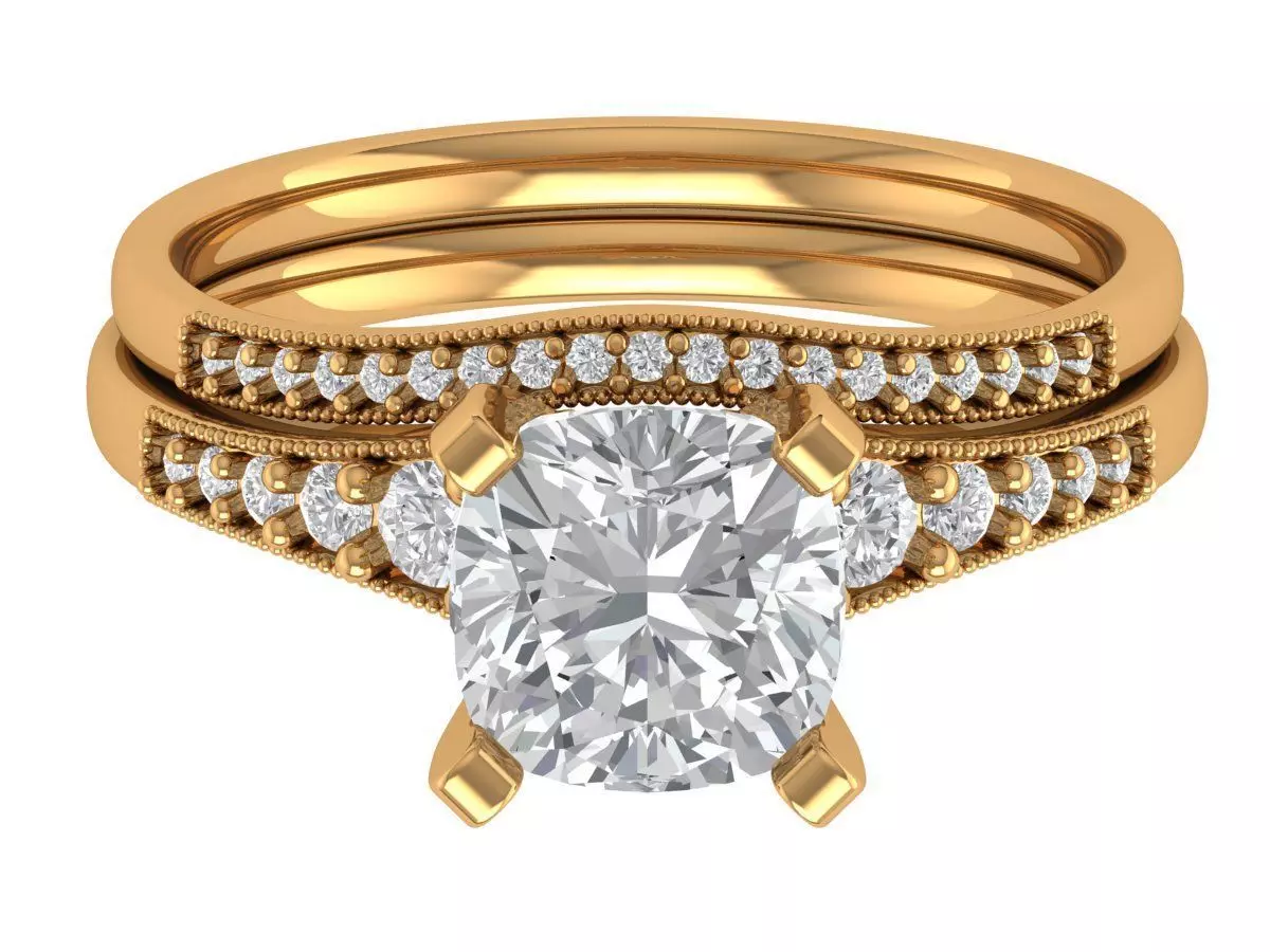 Square Cushion Engagement Ring 3D print model_0