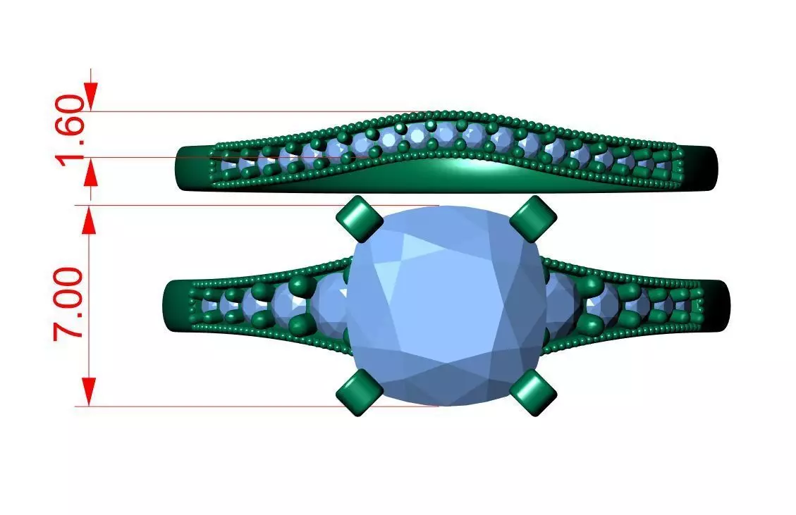 Square Cushion Engagement Ring 3D print model_9