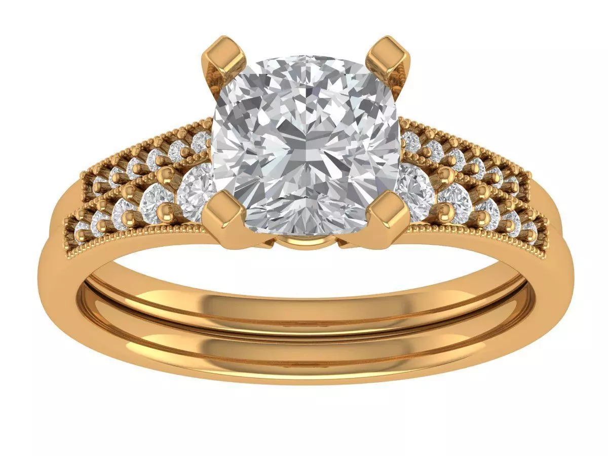 Square Cushion Engagement Ring 3D print model_2