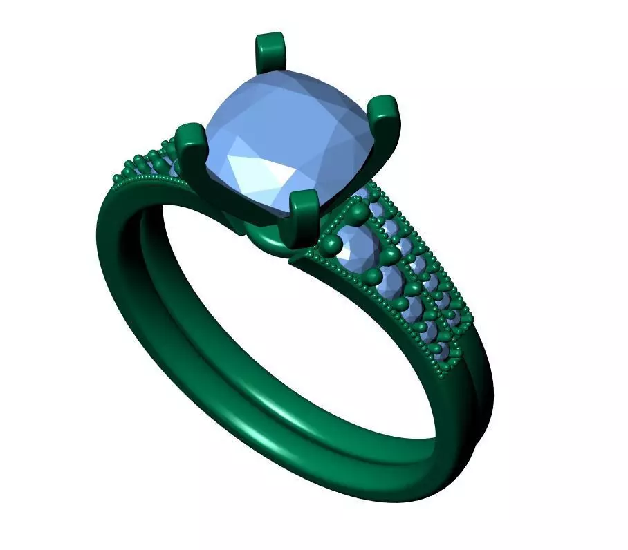 Square Cushion Engagement Ring 3D print model_8
